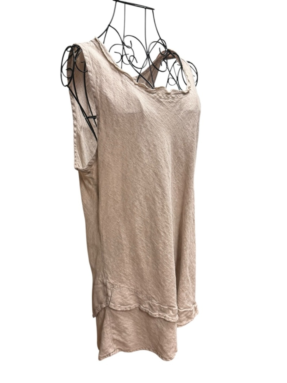 Flax 100% Linen Beige Asymmetrical Tunic Tank Large - Picture 2 of 5